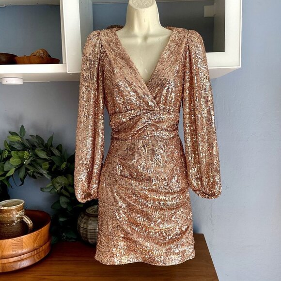 Maje Ripaillette Ruched Sequin Mesh Mini Dress - Picture 1 of 8